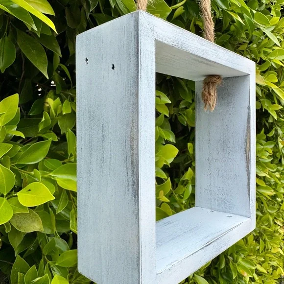 Handmade Hanging Square Floating Shelf | Rustic Wood Cube with Rope | Farmhouse - Picture 4 of 12